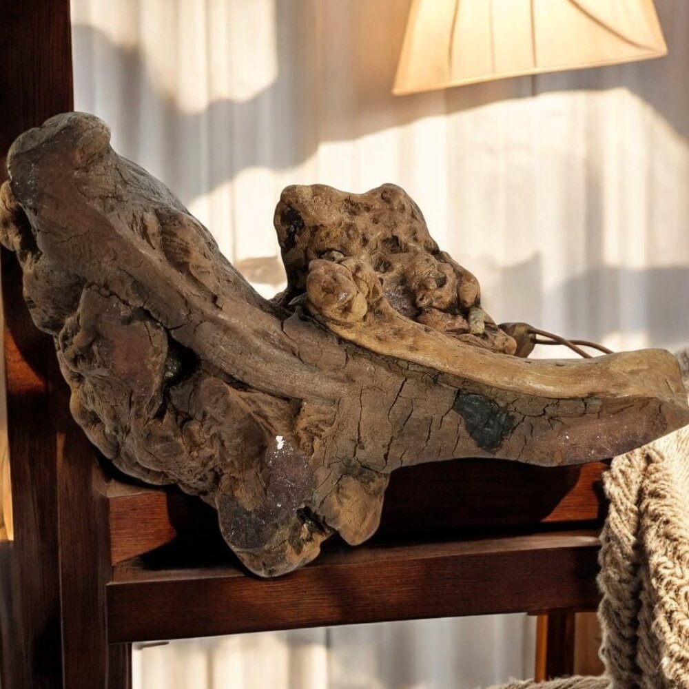 Burled Knob Driftwood Sculpture  3-Cranes Birds on Copper Legs 1950 MCM Folk Art - Picture 6 of 16